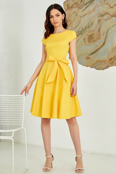 Vestido Amarelo Sólido Dos Anos 50
