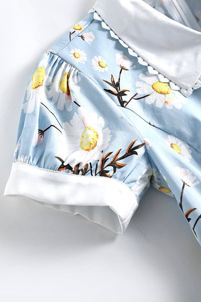 Vestido Estampado Azul Verão Anos 1950