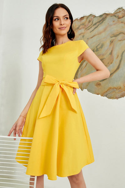 Vestido Amarelo Sólido Dos Anos 50