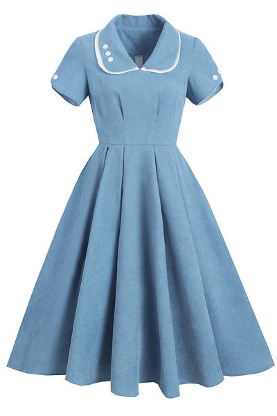 Vestido Azul Vintage Estilo Anos 50