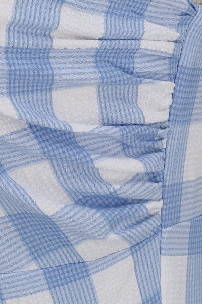 Vestido Vintage Assimétrico Com Xadrez Azul