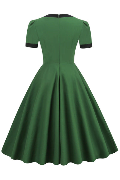 Vestido Verde Vintage Dos Anos 1950 Com Laço