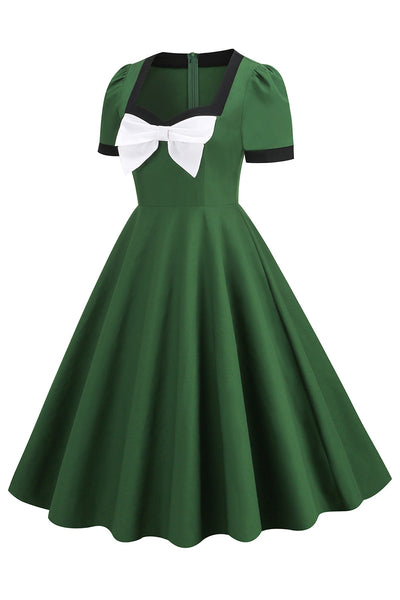 Vestido Verde Vintage Dos Anos 1950 Com Laço