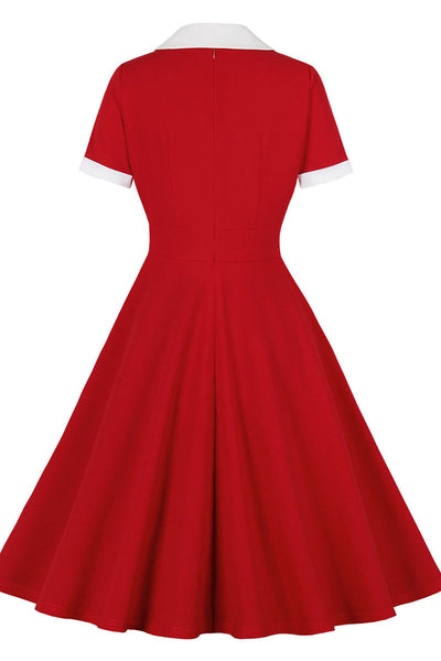 Vestido Rodado Vermelho Anos 50 Com Lapela