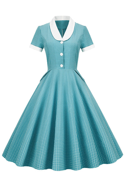 Vestido Xadrez Vintage Com Gola Xale