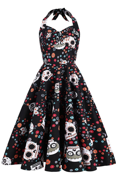 Vestido Vintage De Halloween Com Estampa De Caveira