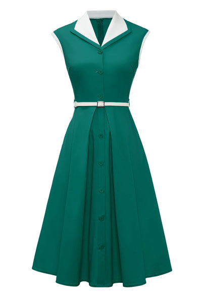 Vestido Verde Vintage Com Lapela Trapézio