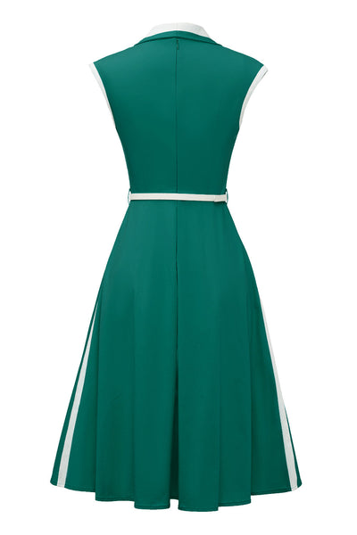 Vestido Verde Vintage Com Lapela Trapézio