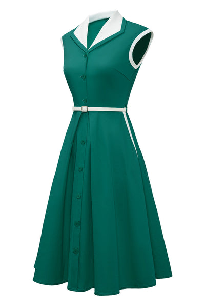 Vestido Verde Vintage Com Lapela Trapézio