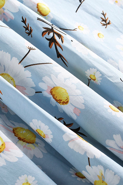 Vestido Estampado Azul Verão Anos 1950