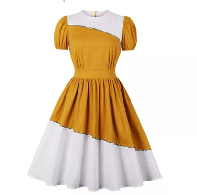 Lindo Vestido De Design Vintage Amarelo E Branco