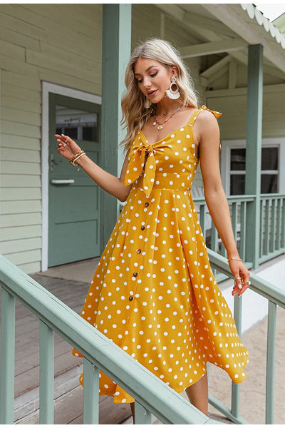 Vestido De Bolinhas Amarelo Vintage