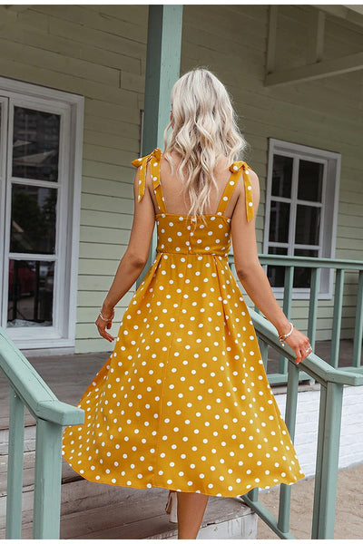Vestido De Bolinhas Amarelo Vintage
