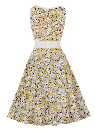 Vestido Pin Up Floral Amarelo Dos Anos 50
