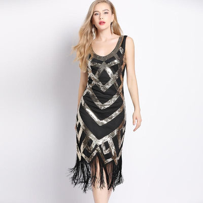 Vestido Vintage Anos 20 Preto Dourado