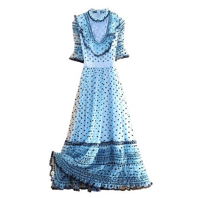 Vestido De Bolinhas Azul Anos 40