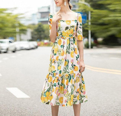 Vestido Com Estampa De Frutas Anos 40