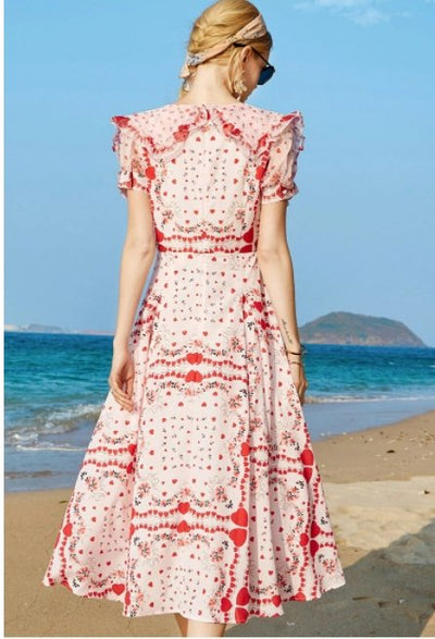 Vestido Rosa Corações Anos 40