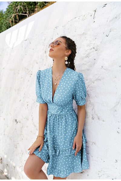 Vestido Vintage De Bolinhas Azuis