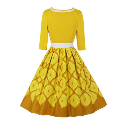 Vestido Plus Size Anos 50 Amarelo