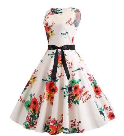 Vestido Vintage Bege E Rosa Evasê