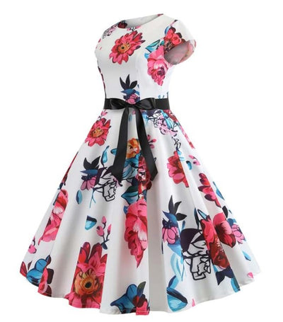 Vestido Flare Vintage Branco E Rosa