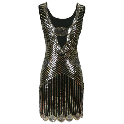 Vestido Gatsby Curto Preto E Dourado