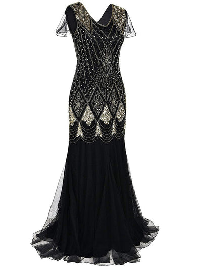 Vestido Longo Preto E Dourado Alta Costura Gatsby