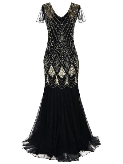 Vestido Longo Preto E Dourado Alta Costura Gatsby