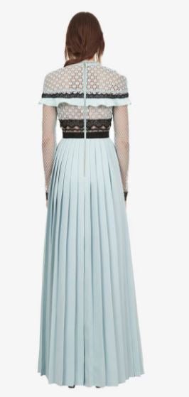 Vestido Longo Vintage Azul Com Babados