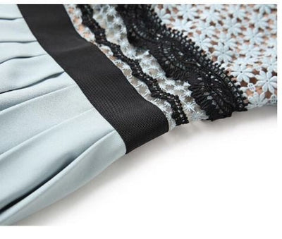 Vestido Longo Vintage Azul Com Babados