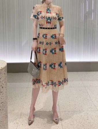 Vestido Longo Champanhe Vintage Com Babados