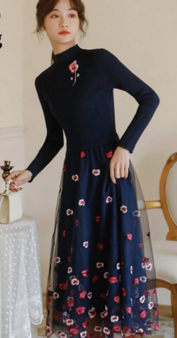 Vestido De Noiva Vintage De Renda Azul Marinho