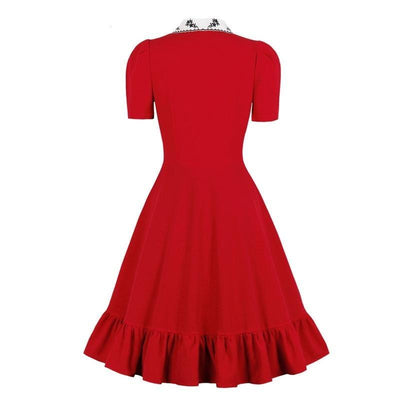 Vestido Vermelho Anos 50 Com Gola Larga