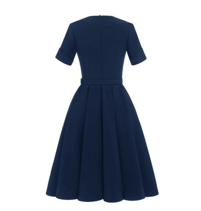 Vestido Vintage Estilo Anos 50 Azul Marinho
