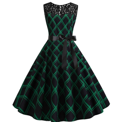 Vestido Trapézio Vintage Verde E Preto