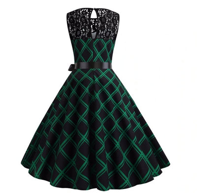 Vestido Trapézio Vintage Verde E Preto