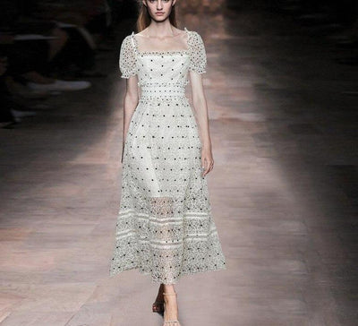 Vestido Vintage De Bolinhas Brancas Dos Anos 40