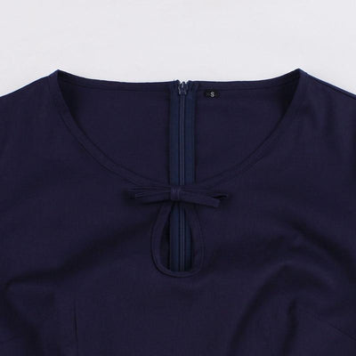 Vestido Vintage Azul Marinho E Amarelo Dos Anos 50