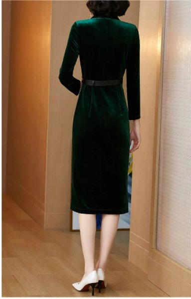 Vestido Vintage De Veludo Verde Dos Anos 1940