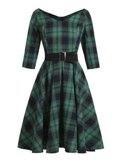 Vestido Tartan Vintage Dos Anos 50