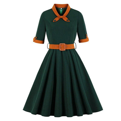 Outono Vintage Vestido Verde