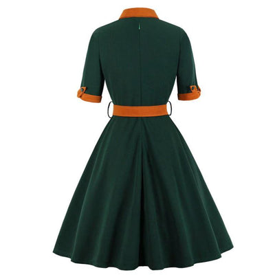 Outono Vintage Vestido Verde
