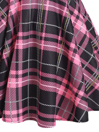 Vestido Xadrez Vintage Com Cadarço Rosa