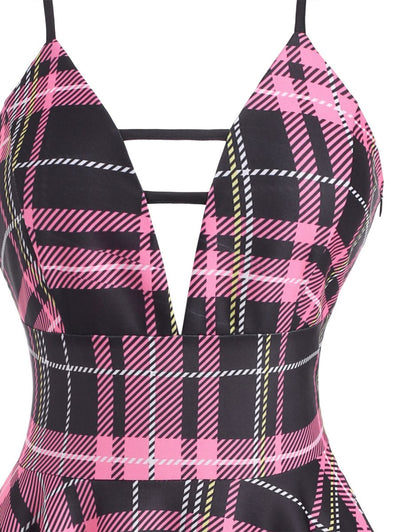 Vestido Xadrez Vintage Com Cadarço Rosa