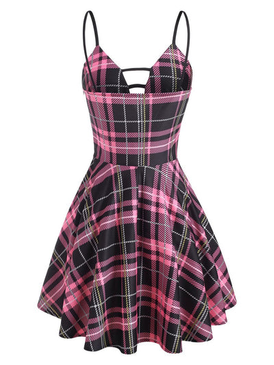 Vestido Xadrez Vintage Com Cadarço Rosa