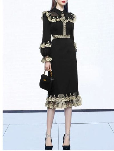 Vestido Vintage Preto Com Gola Peter Pan