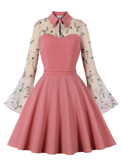 Vestido Vintage Com Gola Peter Pan Rosa