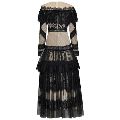 Vestido Vintage Manga Longa Renda