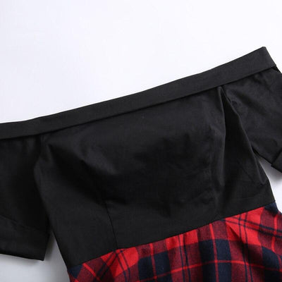 Vestido Vintage Tartan Ombros Nus